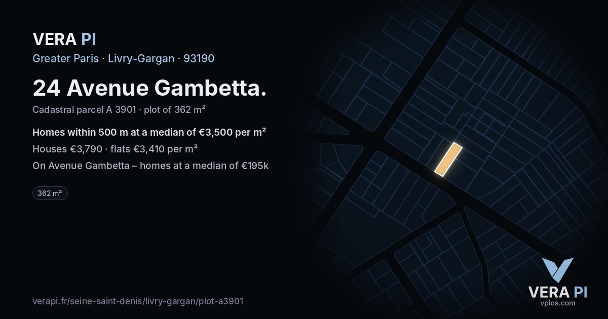 24 Avenue Gambetta, Livry-Gargan at night – the plot lit, the parcels around coloured by the prices near them