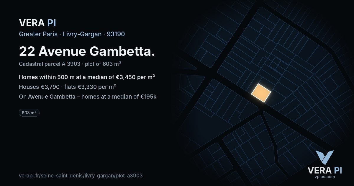 22 Avenue Gambetta, Livry-Gargan at night – the plot lit, the parcels around coloured by the prices near them