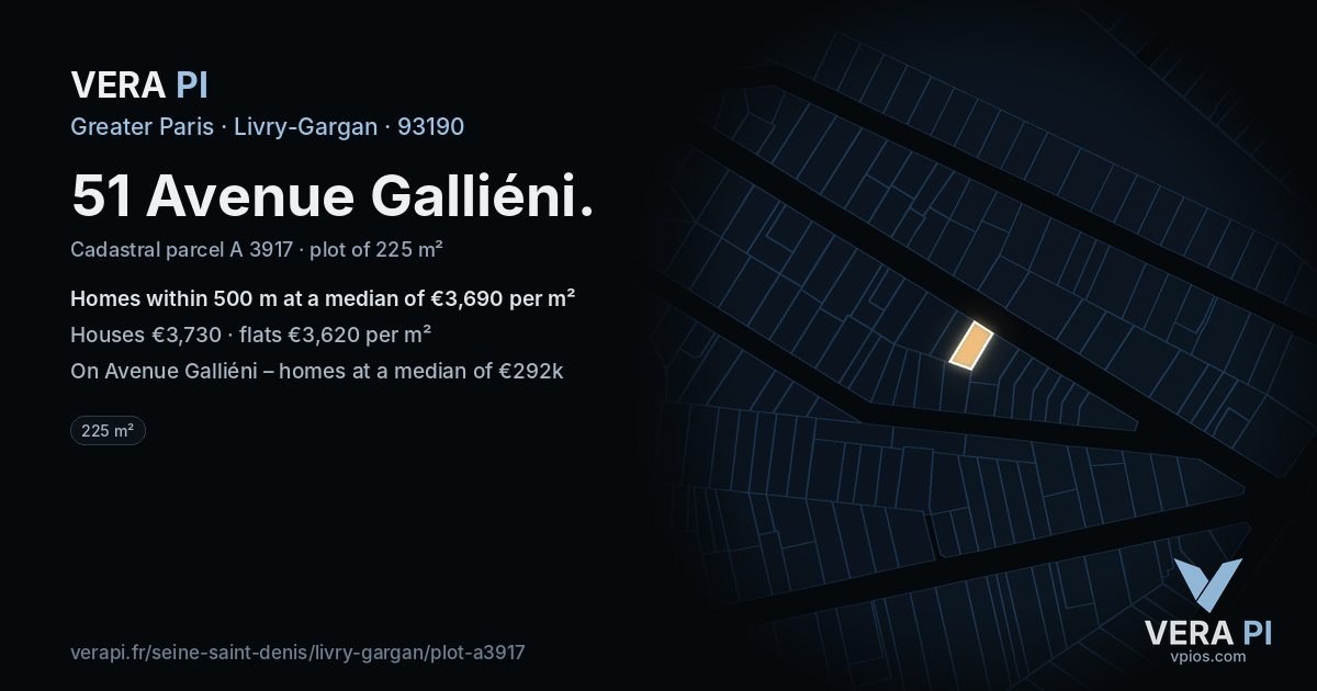 51 Avenue Galliéni, Livry-Gargan at night – the plot lit, the parcels around coloured by the prices near them