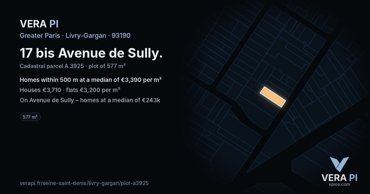 17 bis Avenue de Sully, Livry-Gargan at night – the plot lit, the parcels around coloured by the prices near them