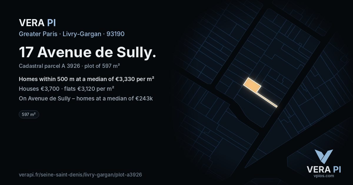 17 Avenue de Sully, Livry-Gargan at night – the plot lit, the parcels around coloured by the prices near them
