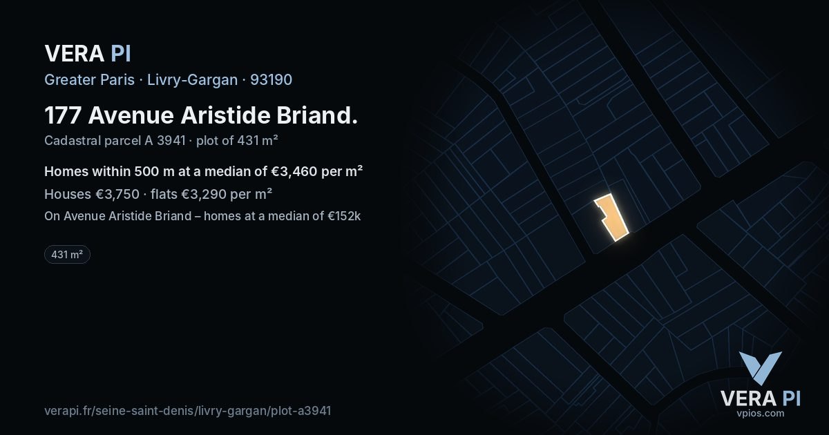 177 Avenue Aristide Briand, Livry-Gargan at night – the plot lit, the parcels around coloured by the prices near them