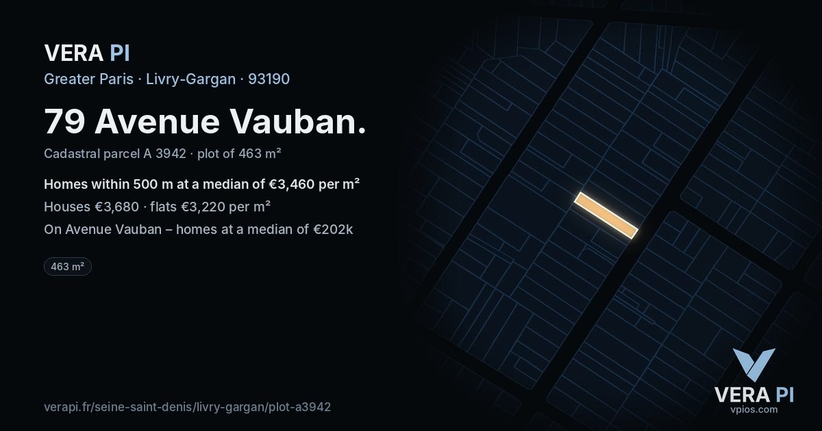 79 Avenue Vauban, Livry-Gargan at night – the plot lit, the parcels around coloured by the prices near them