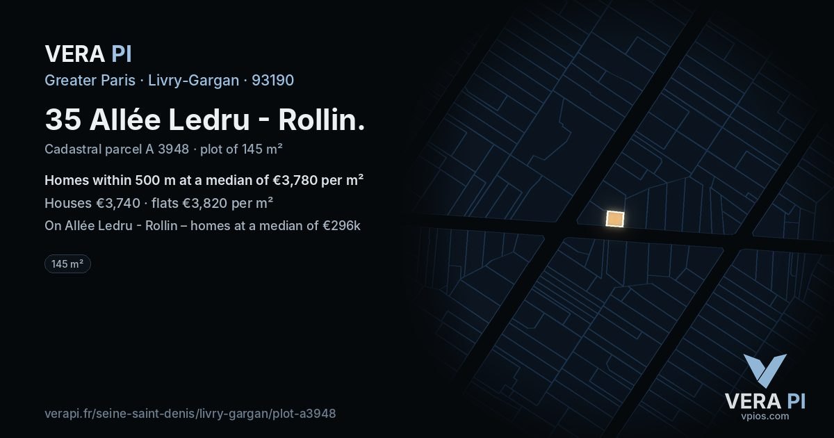 35 Allée Ledru - Rollin, Livry-Gargan at night – the plot lit, the parcels around coloured by the prices near them