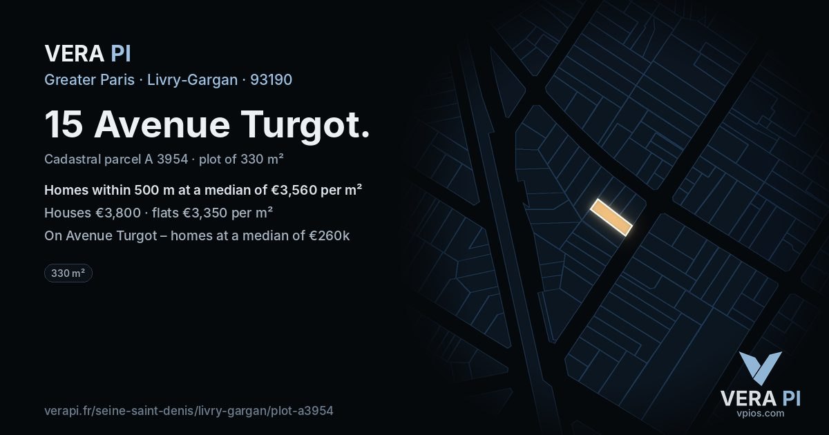 15 Avenue Turgot, Livry-Gargan at night – the plot lit, the parcels around coloured by the prices near them