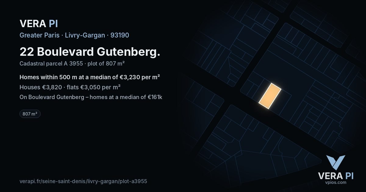 22 Boulevard Gutenberg, Livry-Gargan at night – the plot lit, the parcels around coloured by the prices near them