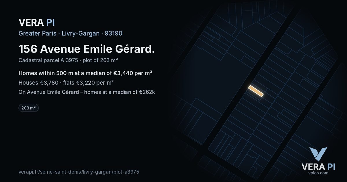 156 Avenue Emile Gérard, Livry-Gargan at night – the plot lit, the parcels around coloured by the prices near them