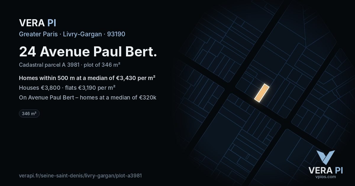 24 Avenue Paul Bert, Livry-Gargan at night – the plot lit, the parcels around coloured by the prices near them