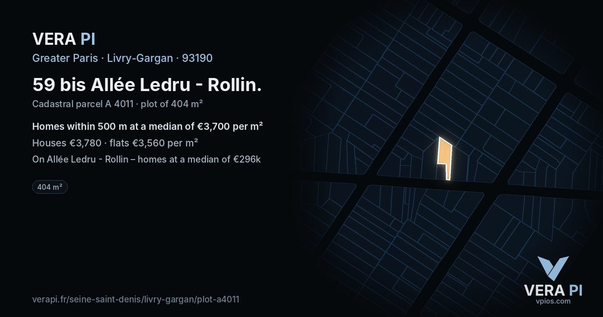 59 bis Allée Ledru - Rollin, Livry-Gargan at night – the plot lit, the parcels around coloured by the prices near them