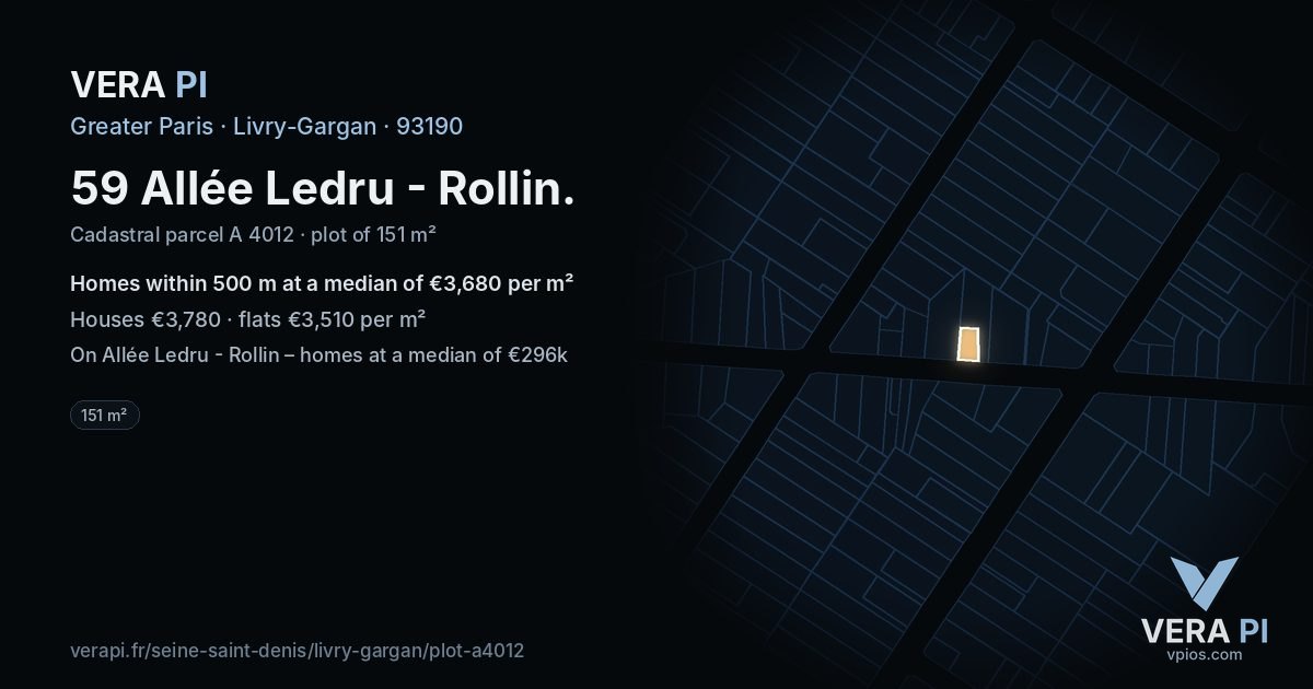 59 Allée Ledru - Rollin, Livry-Gargan at night – the plot lit, the parcels around coloured by the prices near them