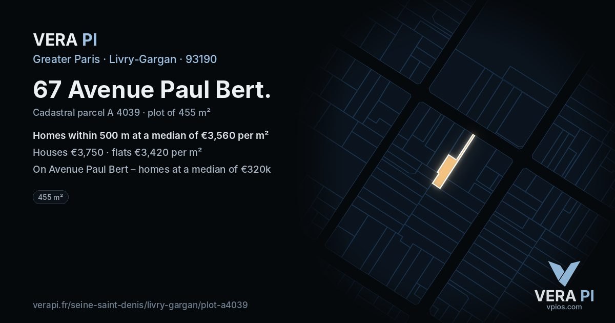 67 Avenue Paul Bert, Livry-Gargan at night – the plot lit, the parcels around coloured by the prices near them
