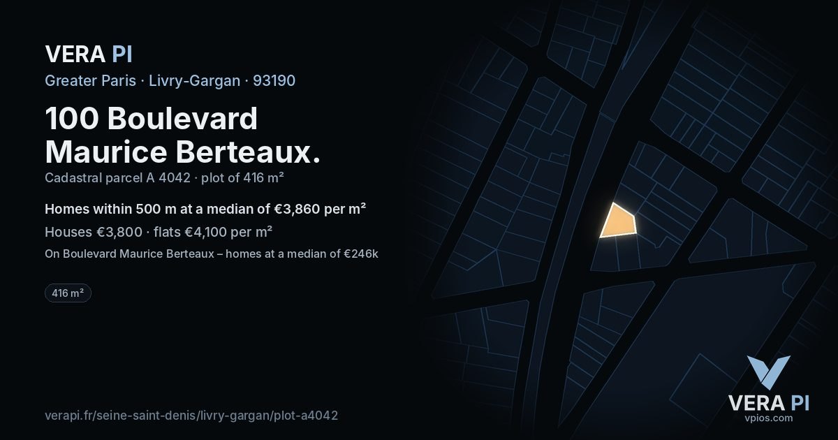 100 Boulevard Maurice Berteaux, Livry-Gargan at night – the plot lit, the parcels around coloured by the prices near them