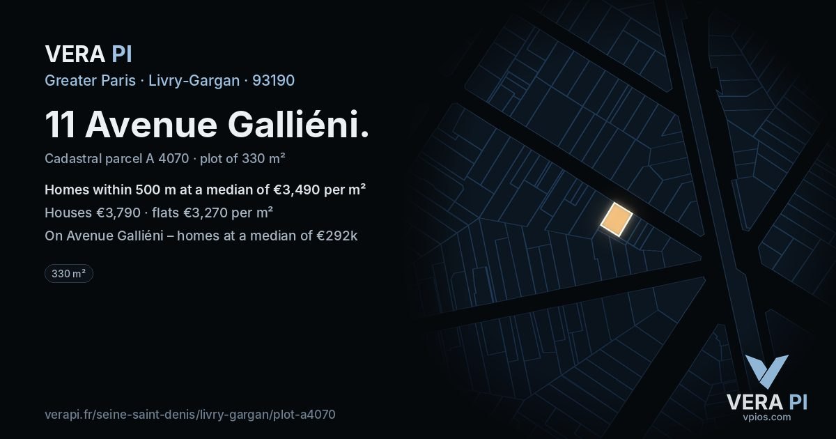 11 Avenue Galliéni, Livry-Gargan at night – the plot lit, the parcels around coloured by the prices near them