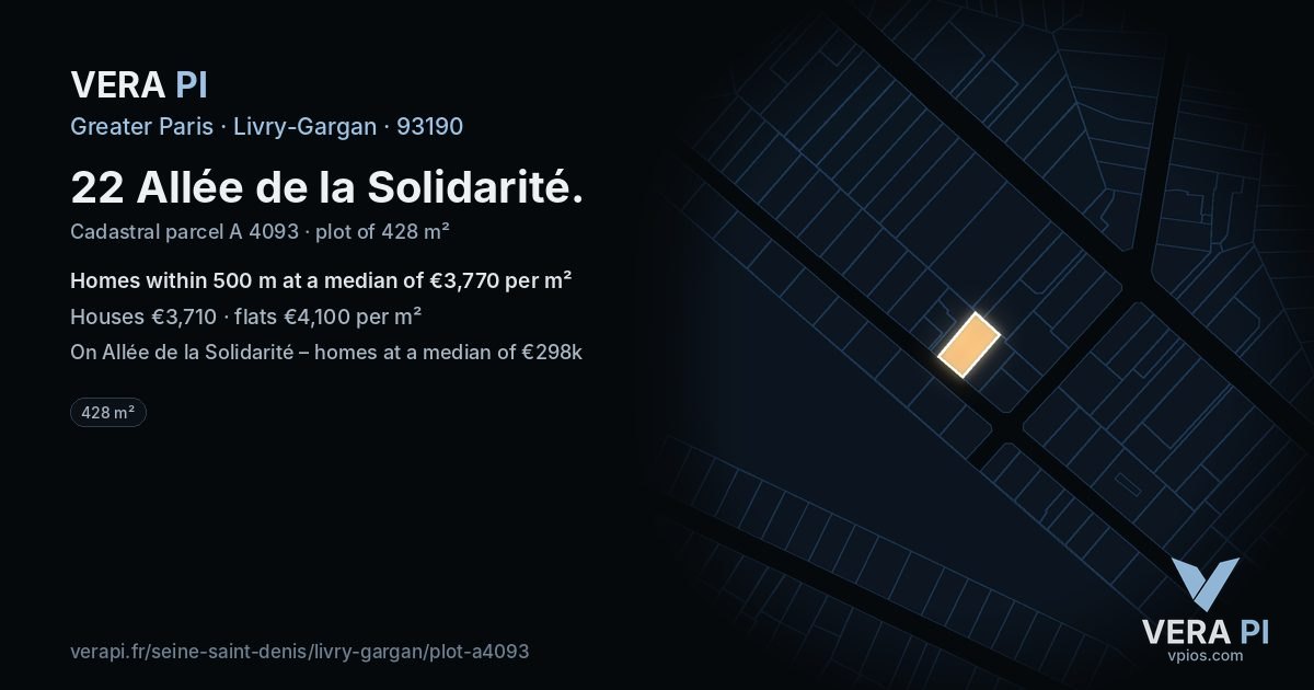 22 Allée de la Solidarité, Livry-Gargan at night – the plot lit, the parcels around coloured by the prices near them