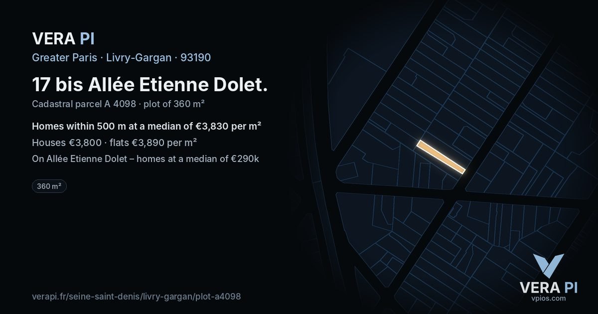 17 bis Allée Etienne Dolet, Livry-Gargan at night – the plot lit, the parcels around coloured by the prices near them