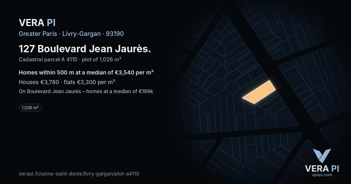 127 Boulevard Jean Jaurès, Livry-Gargan at night – the plot lit, the parcels around coloured by the prices near them