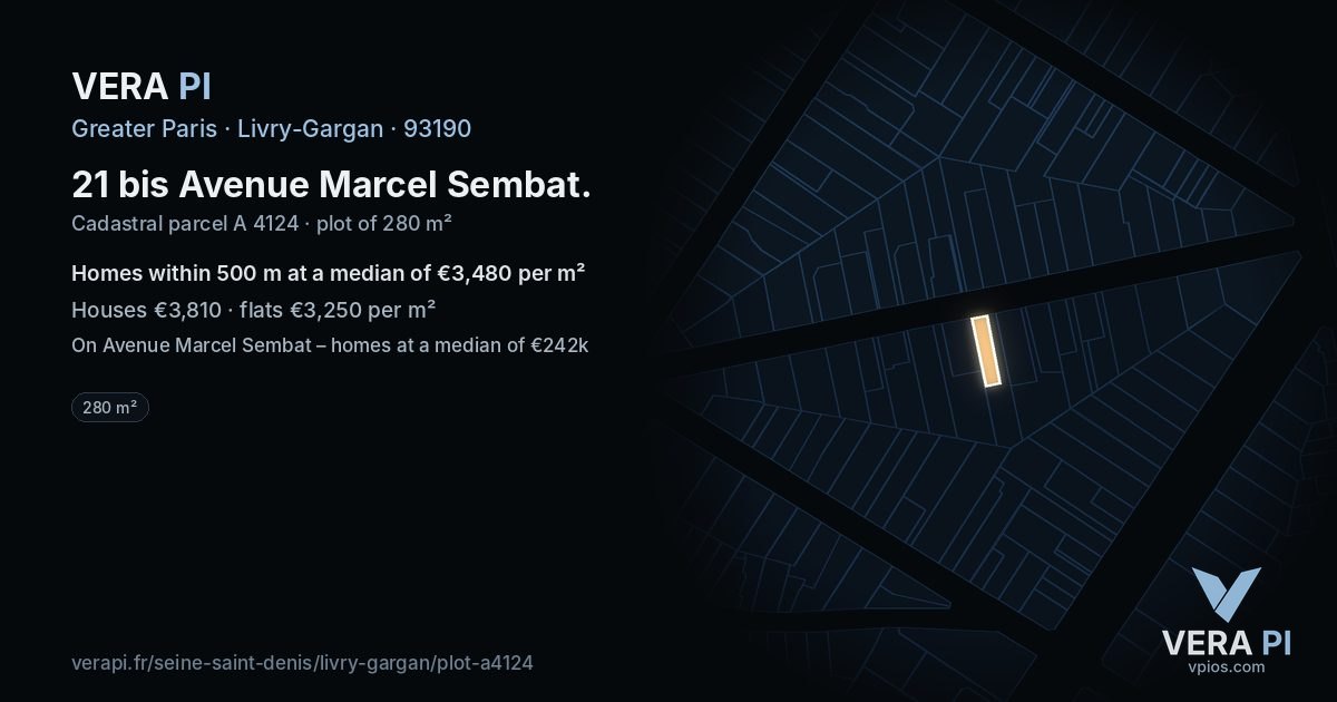 21 bis Avenue Marcel Sembat, Livry-Gargan at night – the plot lit, the parcels around coloured by the prices near them