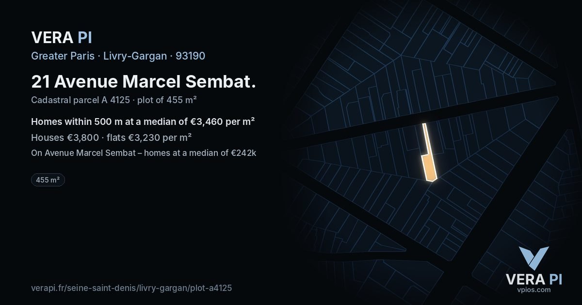 21 Avenue Marcel Sembat, Livry-Gargan at night – the plot lit, the parcels around coloured by the prices near them