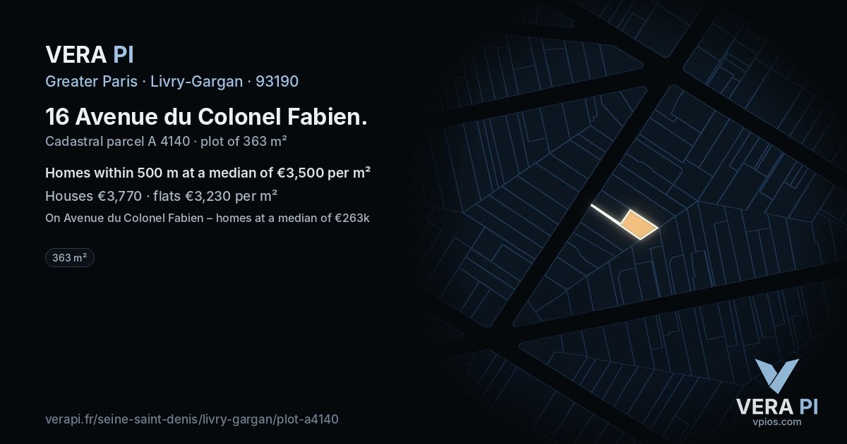 16 Avenue du Colonel Fabien, Livry-Gargan at night – the plot lit, the parcels around coloured by the prices near them