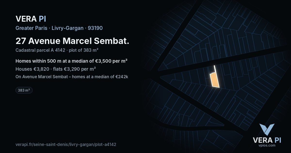27 Avenue Marcel Sembat, Livry-Gargan at night – the plot lit, the parcels around coloured by the prices near them
