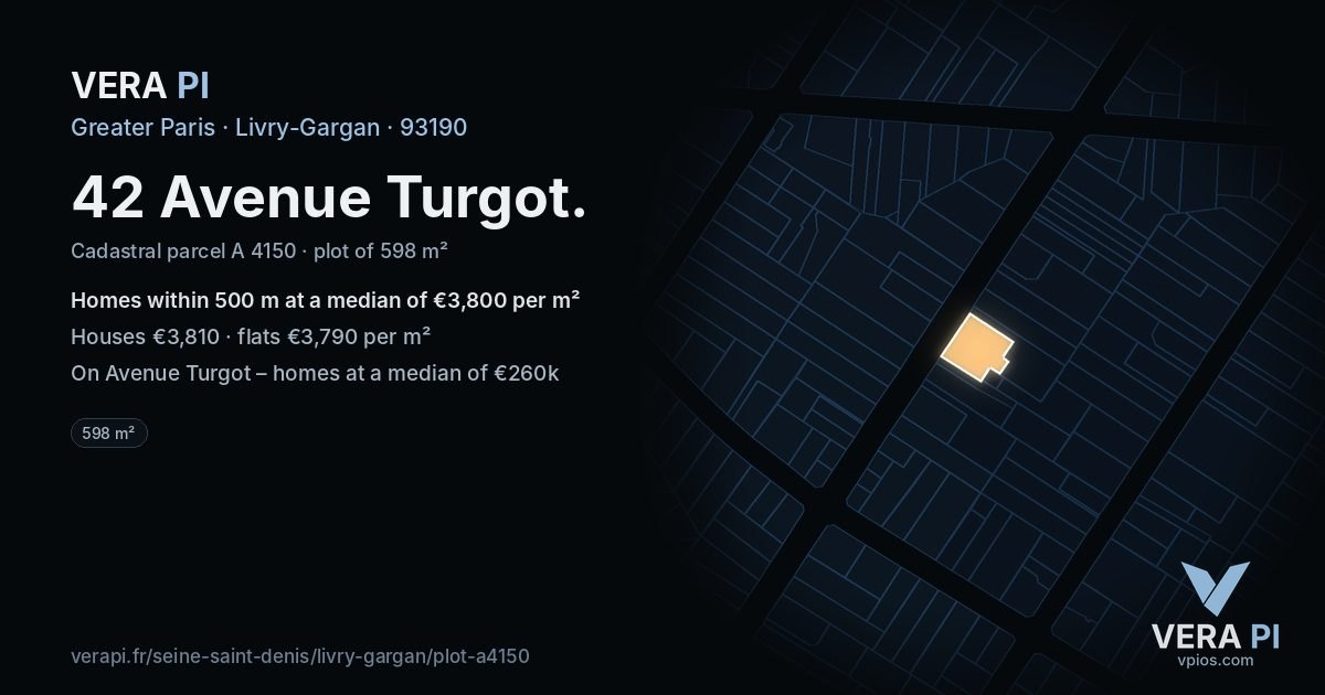 42 Avenue Turgot, Livry-Gargan at night – the plot lit, the parcels around coloured by the prices near them