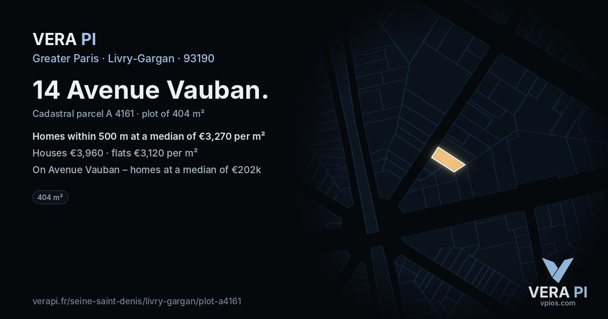 14 Avenue Vauban, Livry-Gargan at night – the plot lit, the parcels around coloured by the prices near them