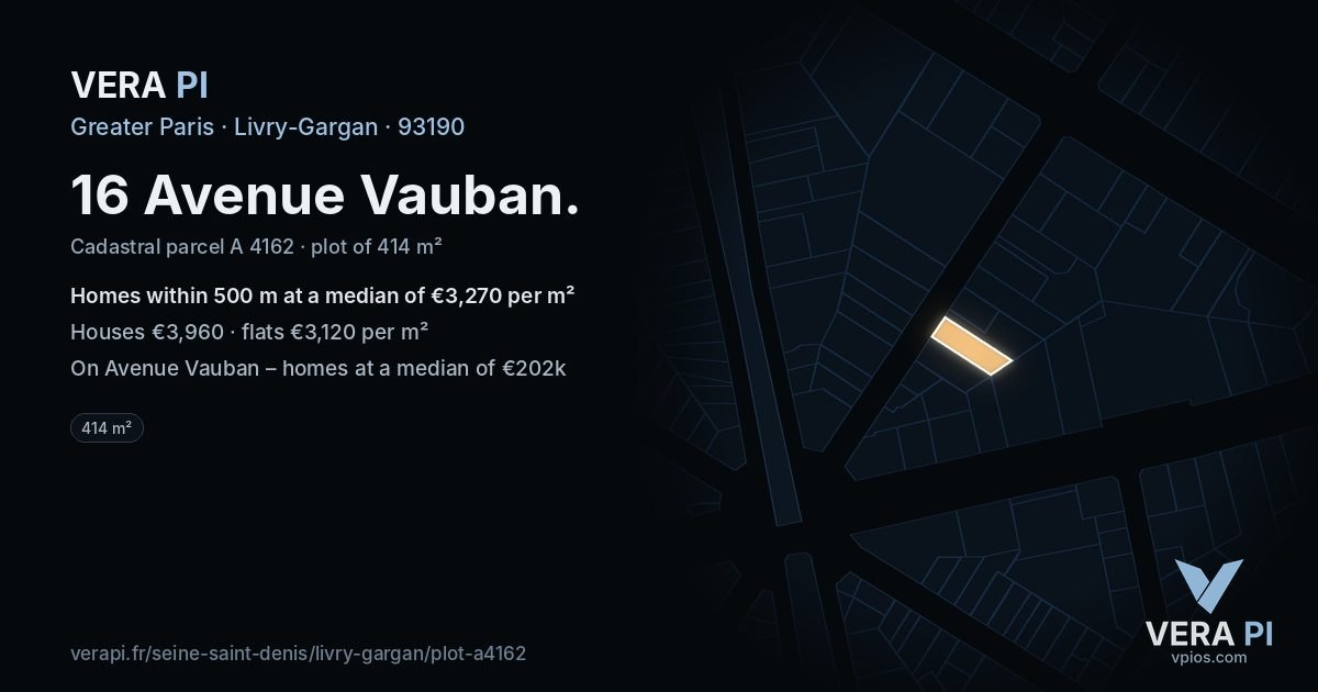 16 Avenue Vauban, Livry-Gargan at night – the plot lit, the parcels around coloured by the prices near them