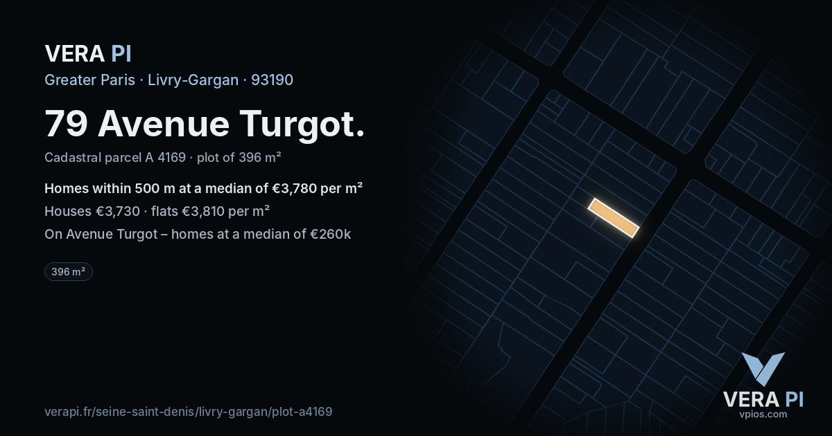 79 Avenue Turgot, Livry-Gargan at night – the plot lit, the parcels around coloured by the prices near them