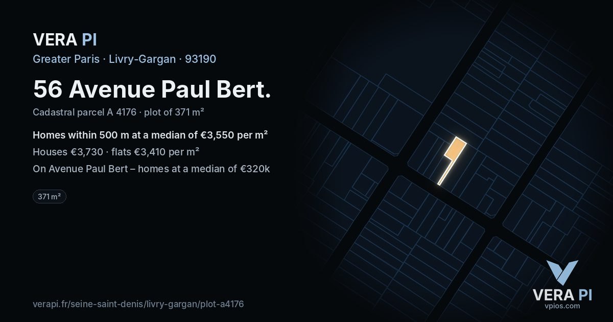 56 Avenue Paul Bert, Livry-Gargan at night – the plot lit, the parcels around coloured by the prices near them