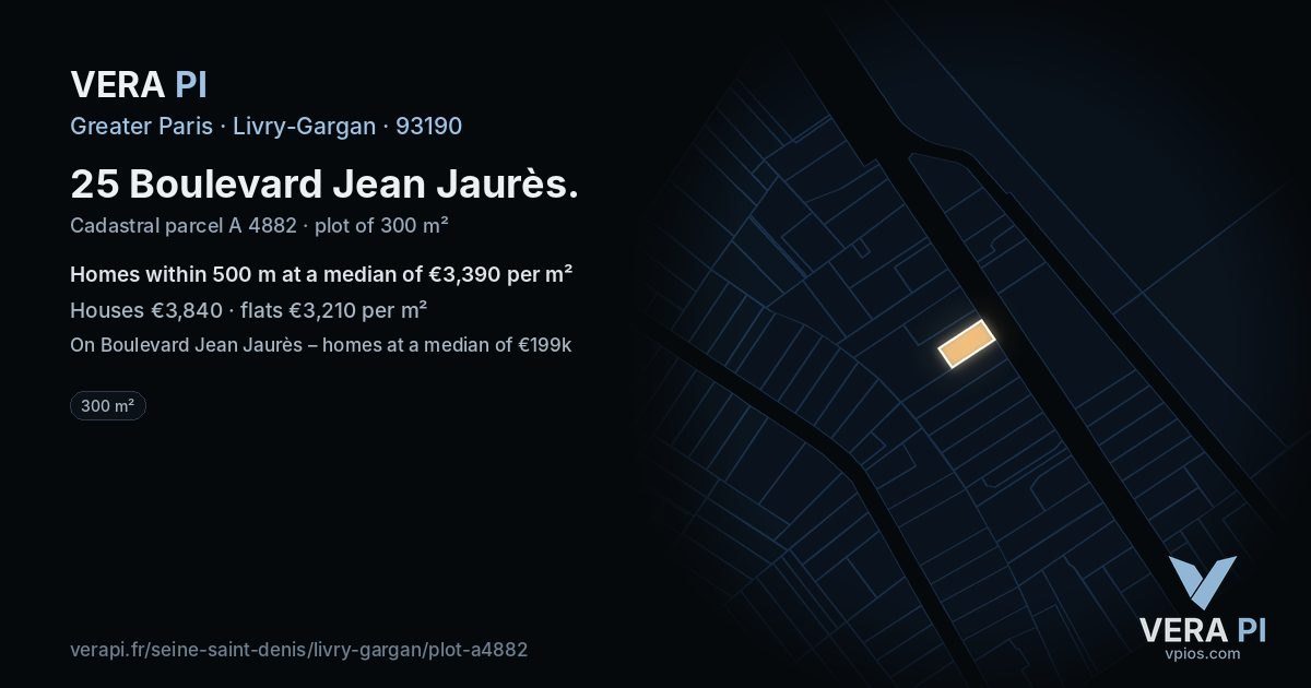 25 Boulevard Jean Jaurès, Livry-Gargan at night – the plot lit, the parcels around coloured by the prices near them