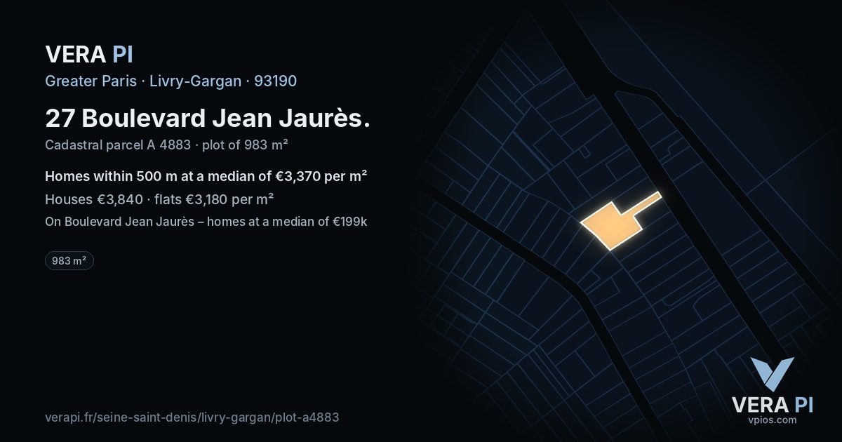 27 Boulevard Jean Jaurès, Livry-Gargan at night – the plot lit, the parcels around coloured by the prices near them