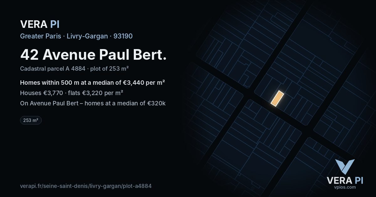 42 Avenue Paul Bert, Livry-Gargan at night – the plot lit, the parcels around coloured by the prices near them