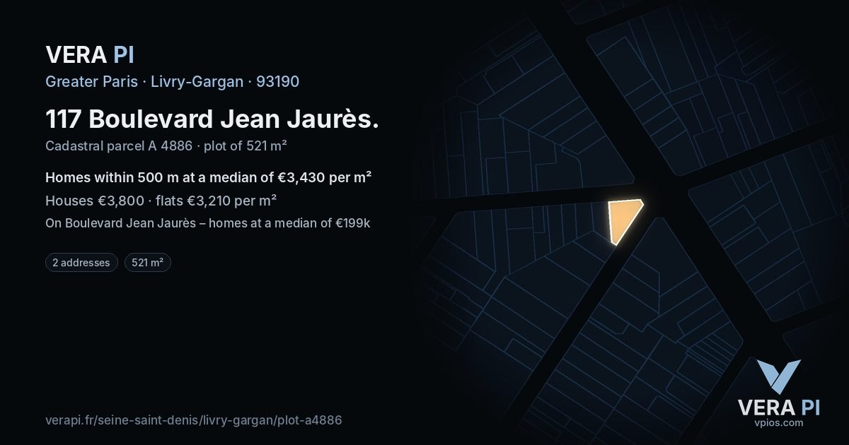 117 Boulevard Jean Jaurès, Livry-Gargan at night – the plot lit, the parcels around coloured by the prices near them