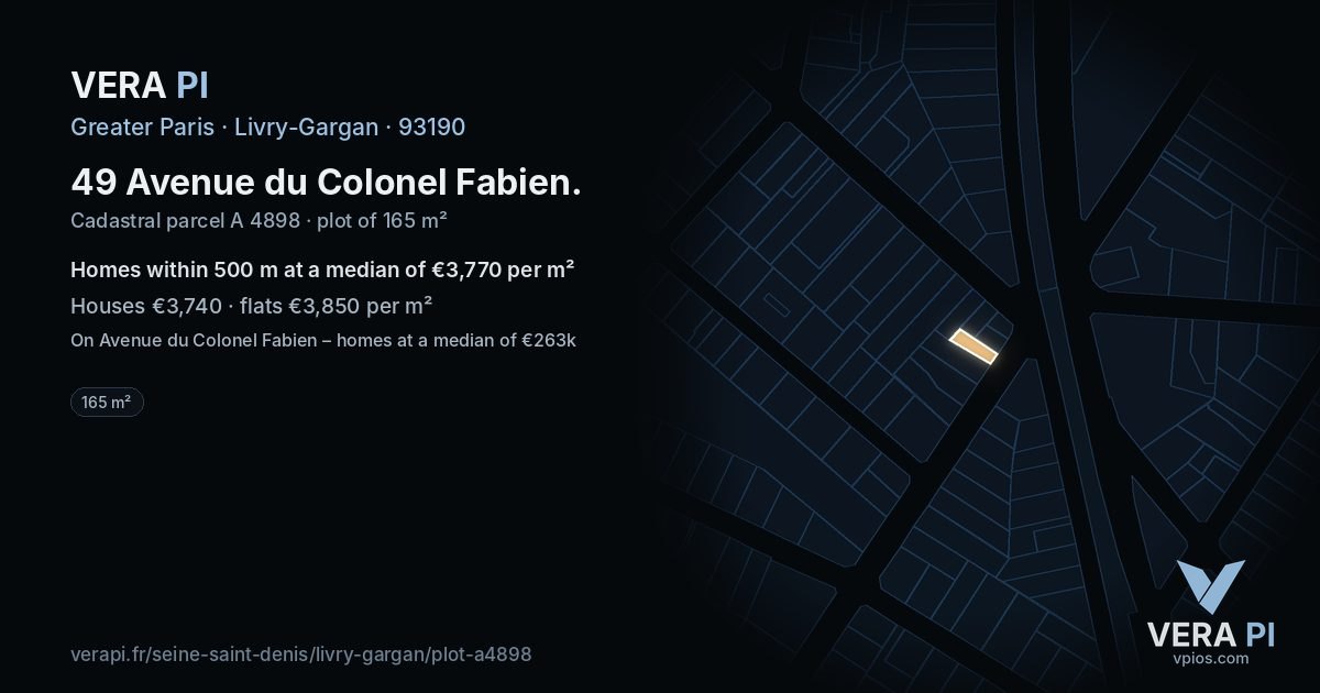 49 Avenue du Colonel Fabien, Livry-Gargan at night – the plot lit, the parcels around coloured by the prices near them