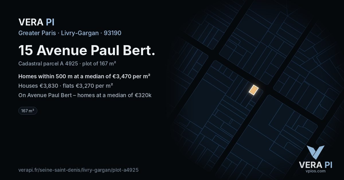 15 Avenue Paul Bert, Livry-Gargan at night – the plot lit, the parcels around coloured by the prices near them