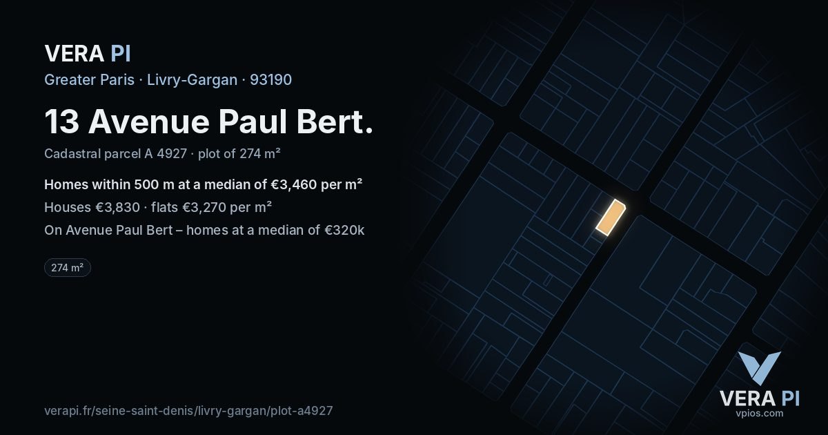 13 Avenue Paul Bert, Livry-Gargan at night – the plot lit, the parcels around coloured by the prices near them