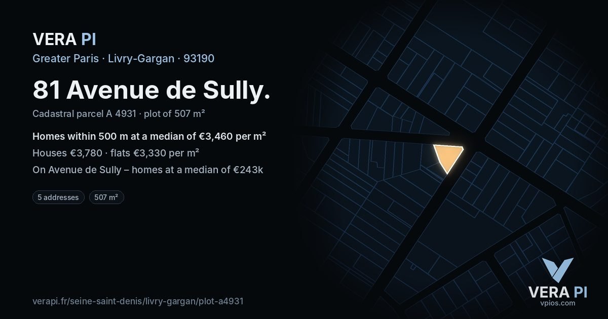 81 Avenue de Sully, Livry-Gargan at night – the plot lit, the parcels around coloured by the prices near them
