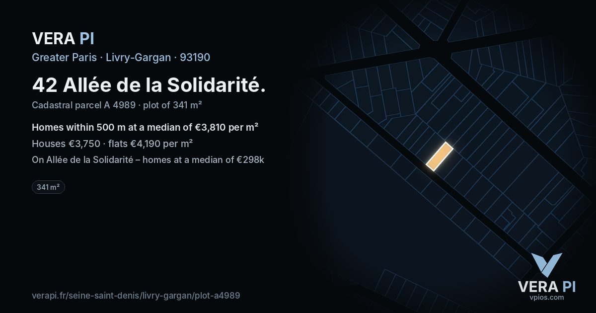 42 Allée de la Solidarité, Livry-Gargan at night – the plot lit, the parcels around coloured by the prices near them