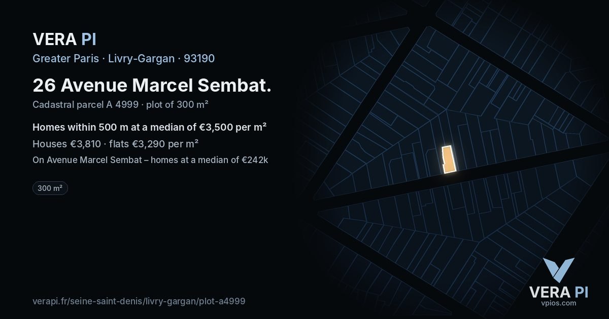 26 Avenue Marcel Sembat, Livry-Gargan at night – the plot lit, the parcels around coloured by the prices near them