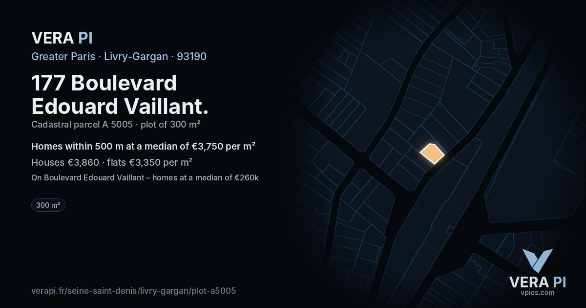 177 Boulevard Edouard Vaillant, Livry-Gargan at night – the plot lit, the parcels around coloured by the prices near them