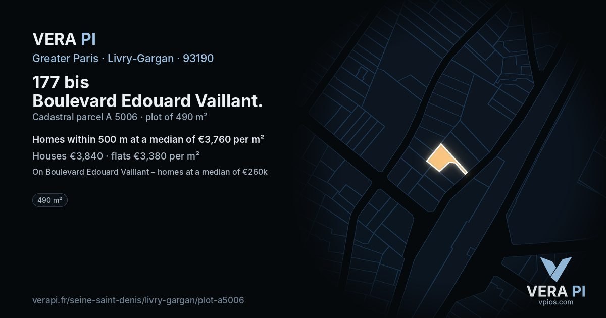 177 bis Boulevard Edouard Vaillant, Livry-Gargan at night – the plot lit, the parcels around coloured by the prices near them