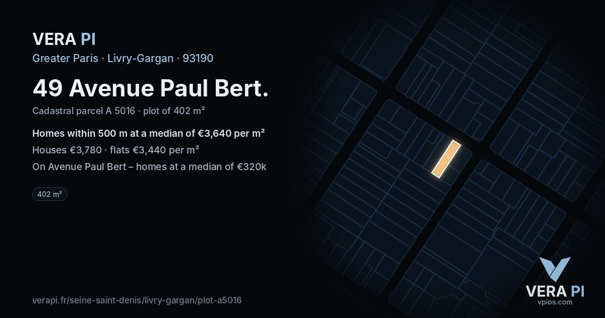 49 Avenue Paul Bert, Livry-Gargan at night – the plot lit, the parcels around coloured by the prices near them