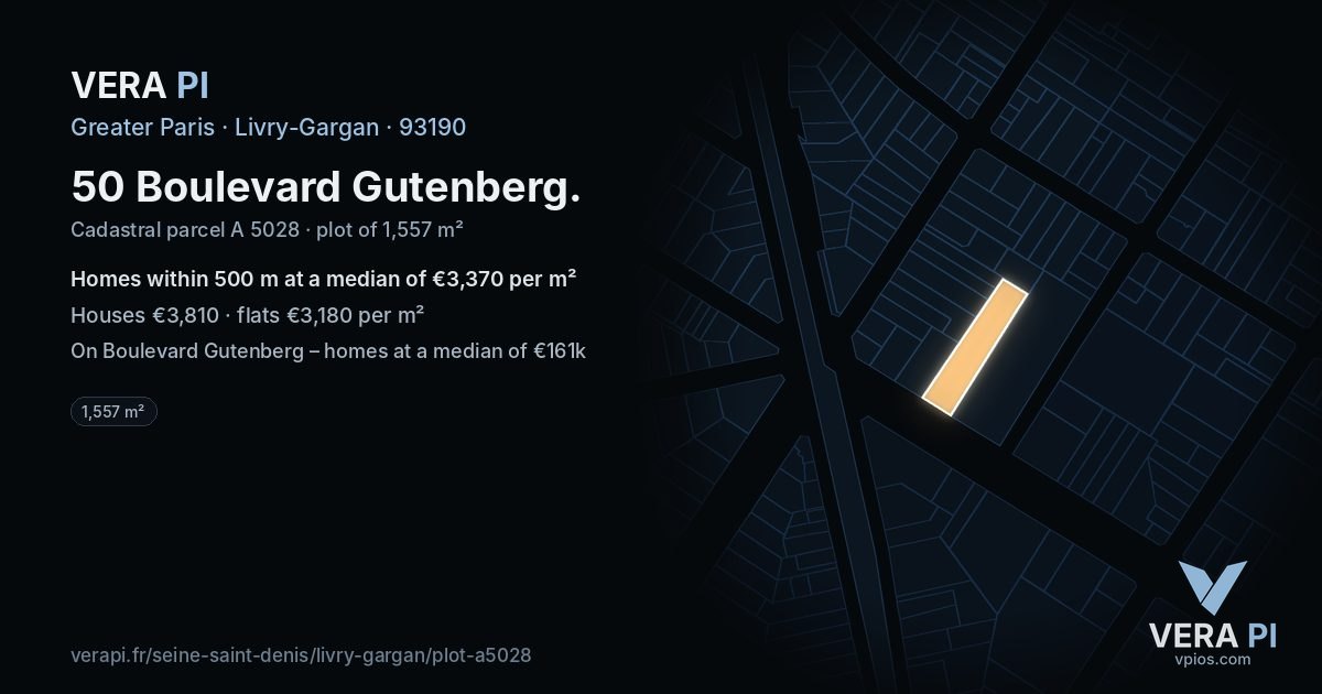50 Boulevard Gutenberg, Livry-Gargan at night – the plot lit, the parcels around coloured by the prices near them