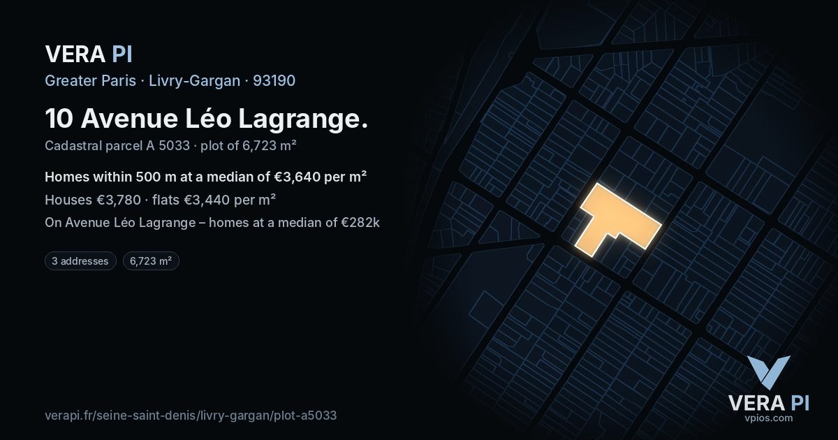 10 Avenue Léo Lagrange, Livry-Gargan at night – the plot lit, the parcels around coloured by the prices near them