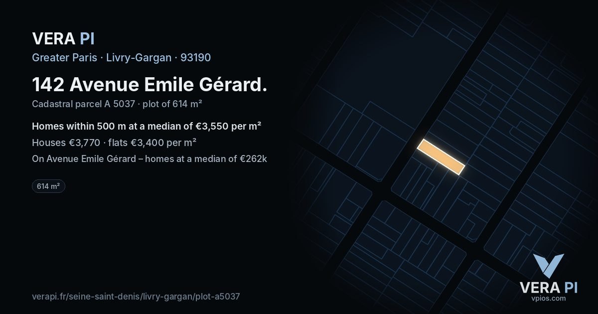 142 Avenue Emile Gérard, Livry-Gargan at night – the plot lit, the parcels around coloured by the prices near them