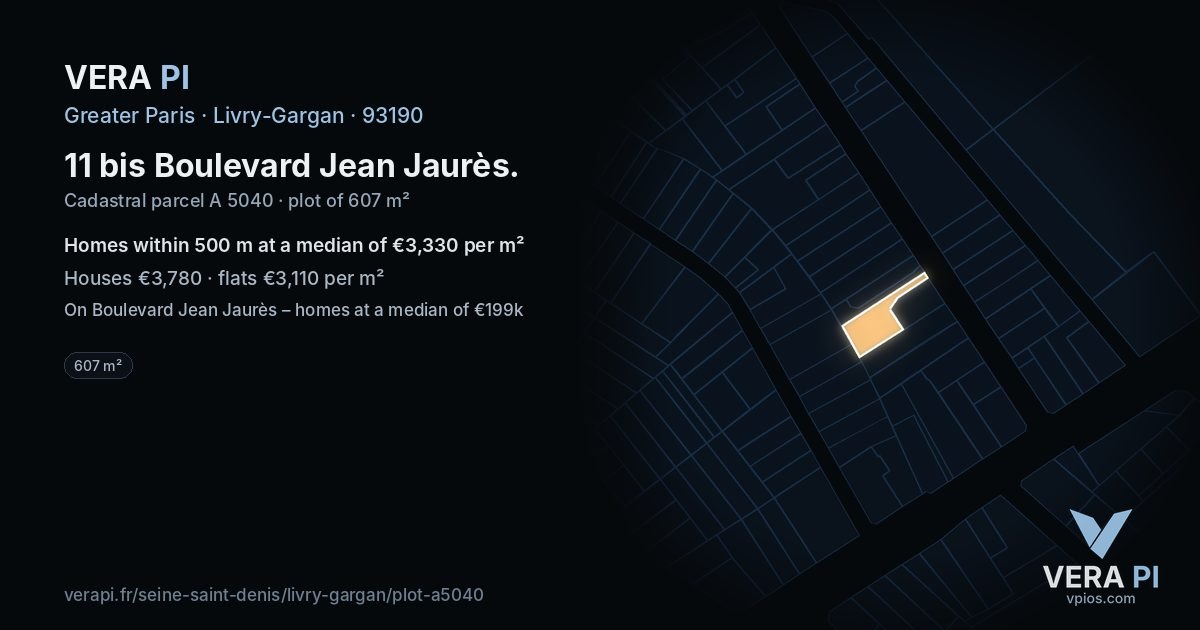 11 bis Boulevard Jean Jaurès, Livry-Gargan at night – the plot lit, the parcels around coloured by the prices near them