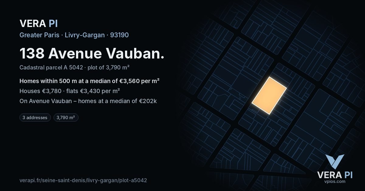 138 Avenue Vauban, Livry-Gargan at night – the plot lit, the parcels around coloured by the prices near them