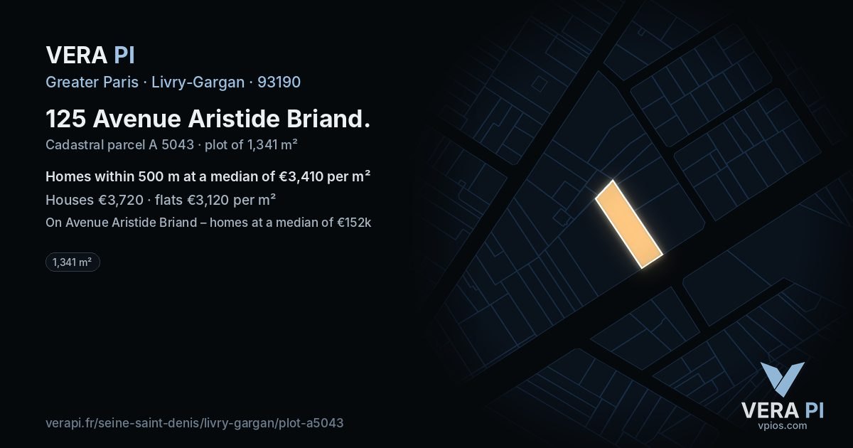 125 Avenue Aristide Briand, Livry-Gargan at night – the plot lit, the parcels around coloured by the prices near them