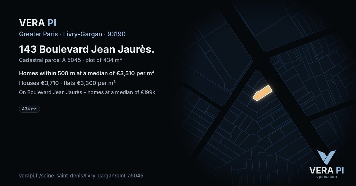 143 Boulevard Jean Jaurès, Livry-Gargan at night – the plot lit, the parcels around coloured by the prices near them