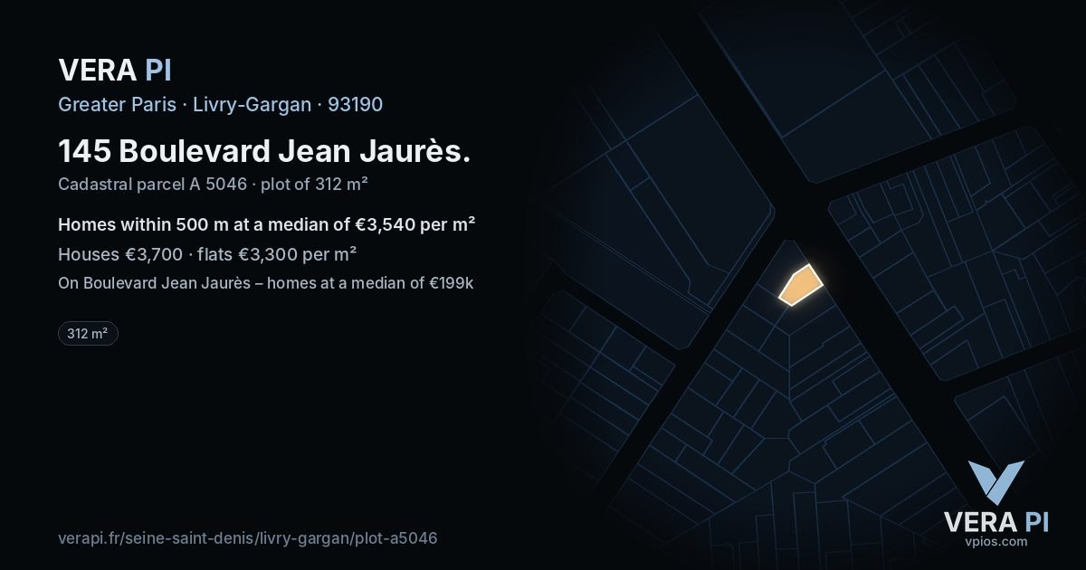 145 Boulevard Jean Jaurès, Livry-Gargan at night – the plot lit, the parcels around coloured by the prices near them